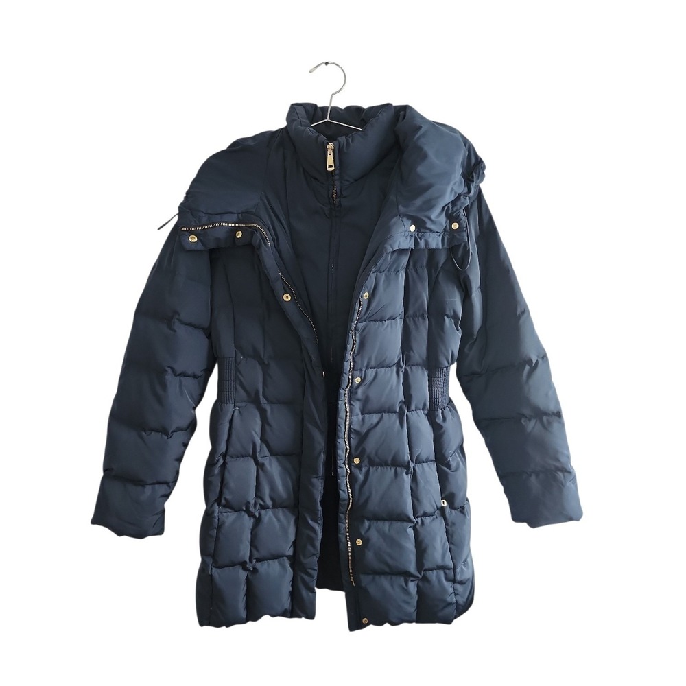 Cole Haan Puffer Jacket Womens Medium Navy Blue Quilted Winter Chic Down Parka - Picture 3 of 11